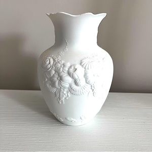 White Bisque Porcelain Floral English Vase 9”